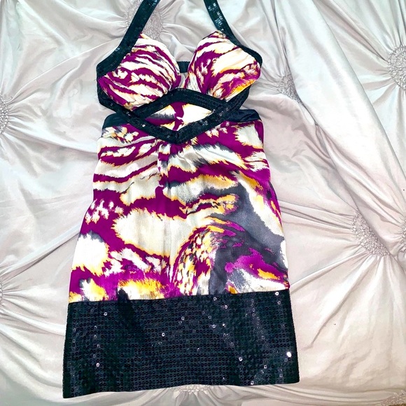 Bebe cut out Silk Halter Mini Dress - Picture 2 of 5